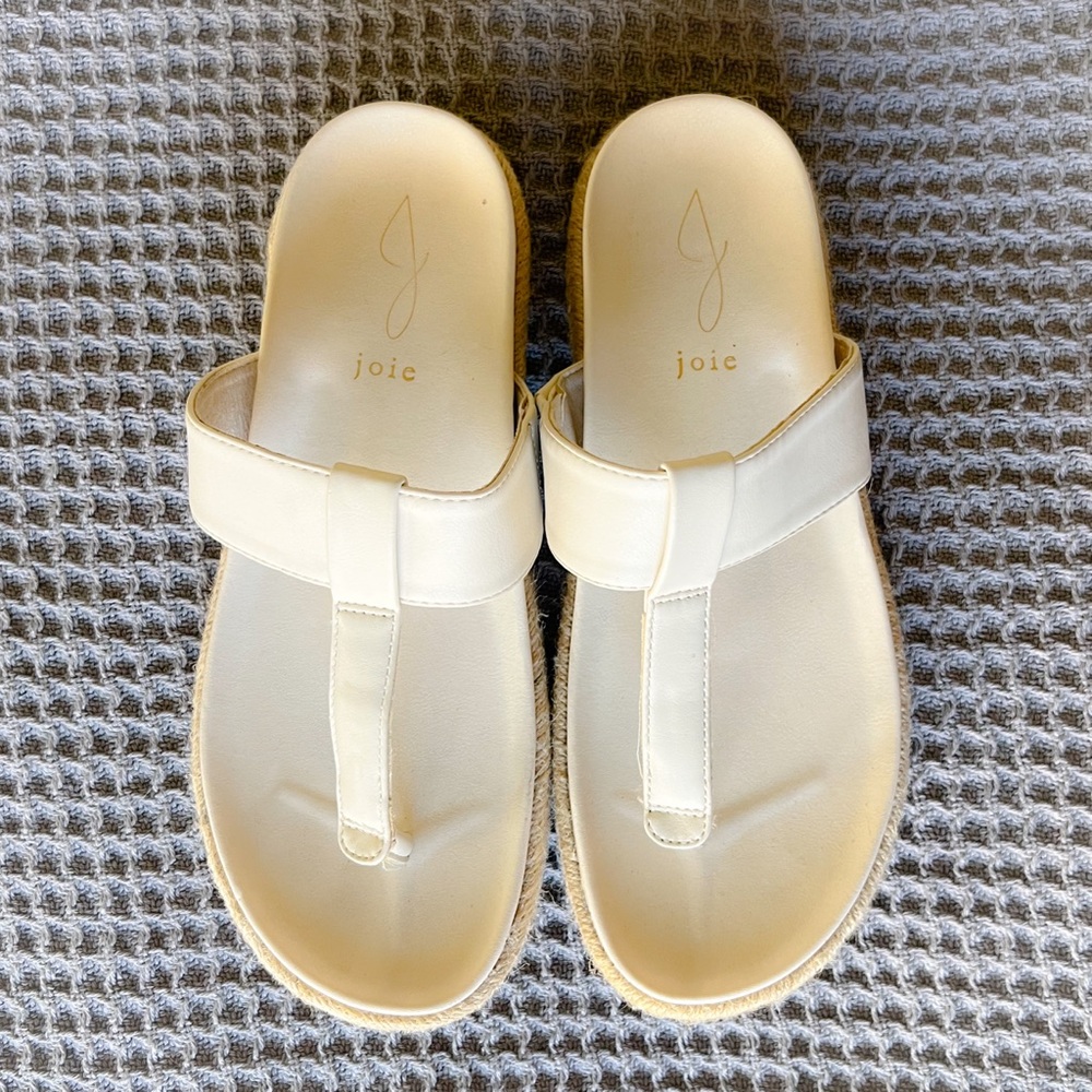 Joie Ivory Leather T-Strap Slide Sandals for Women
